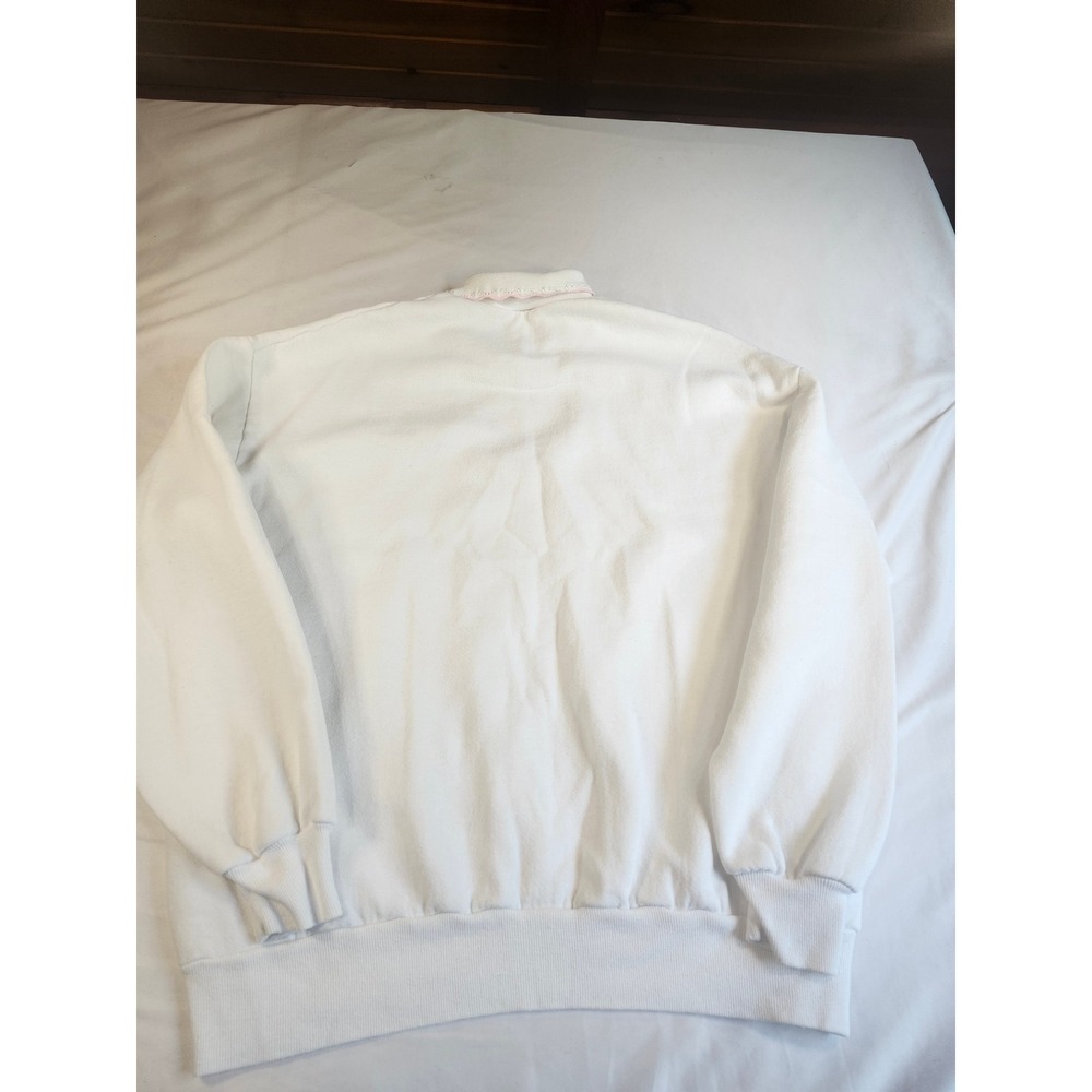 Vintage White Floral Embroidered Sweatshirt Pink Collar Cottage‎ Core Pullover